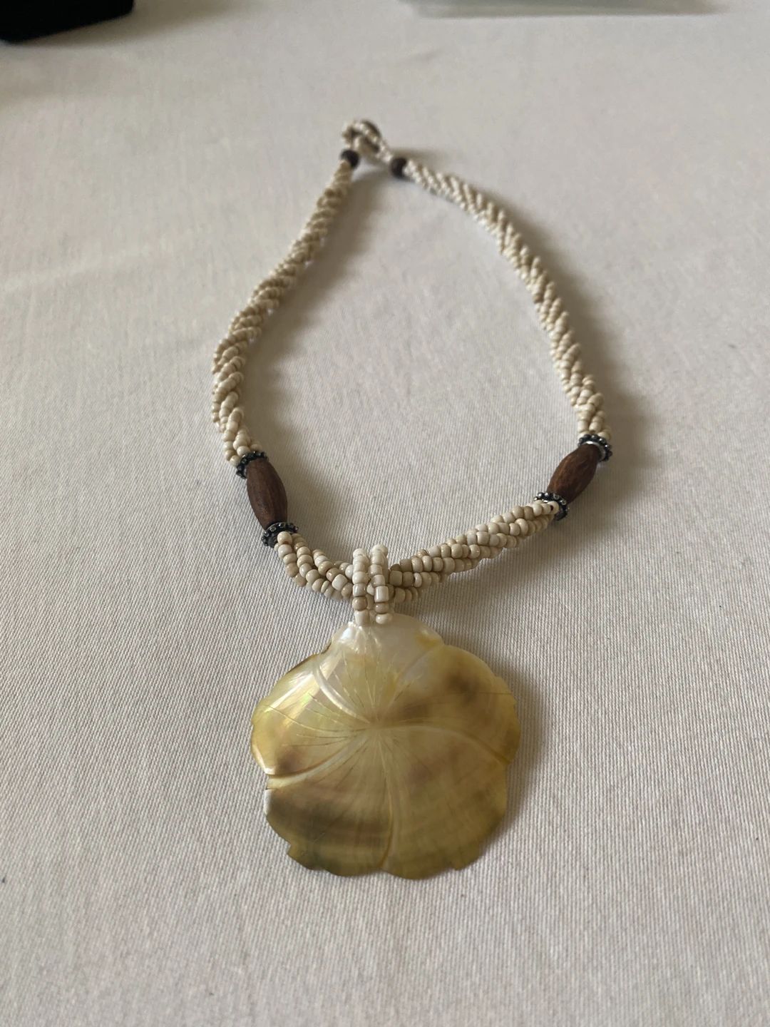 Mother of Pearl Flower Pendant Necklace with Multi-Strand Seed Beads