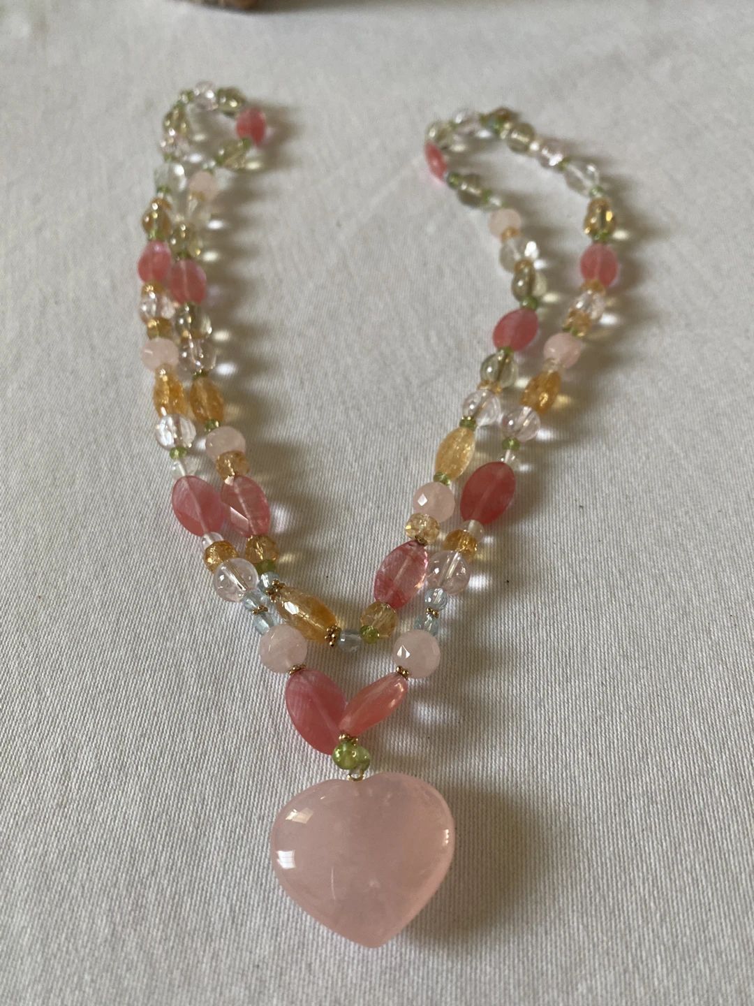 Beaded Rose Quartz Heart Necklace