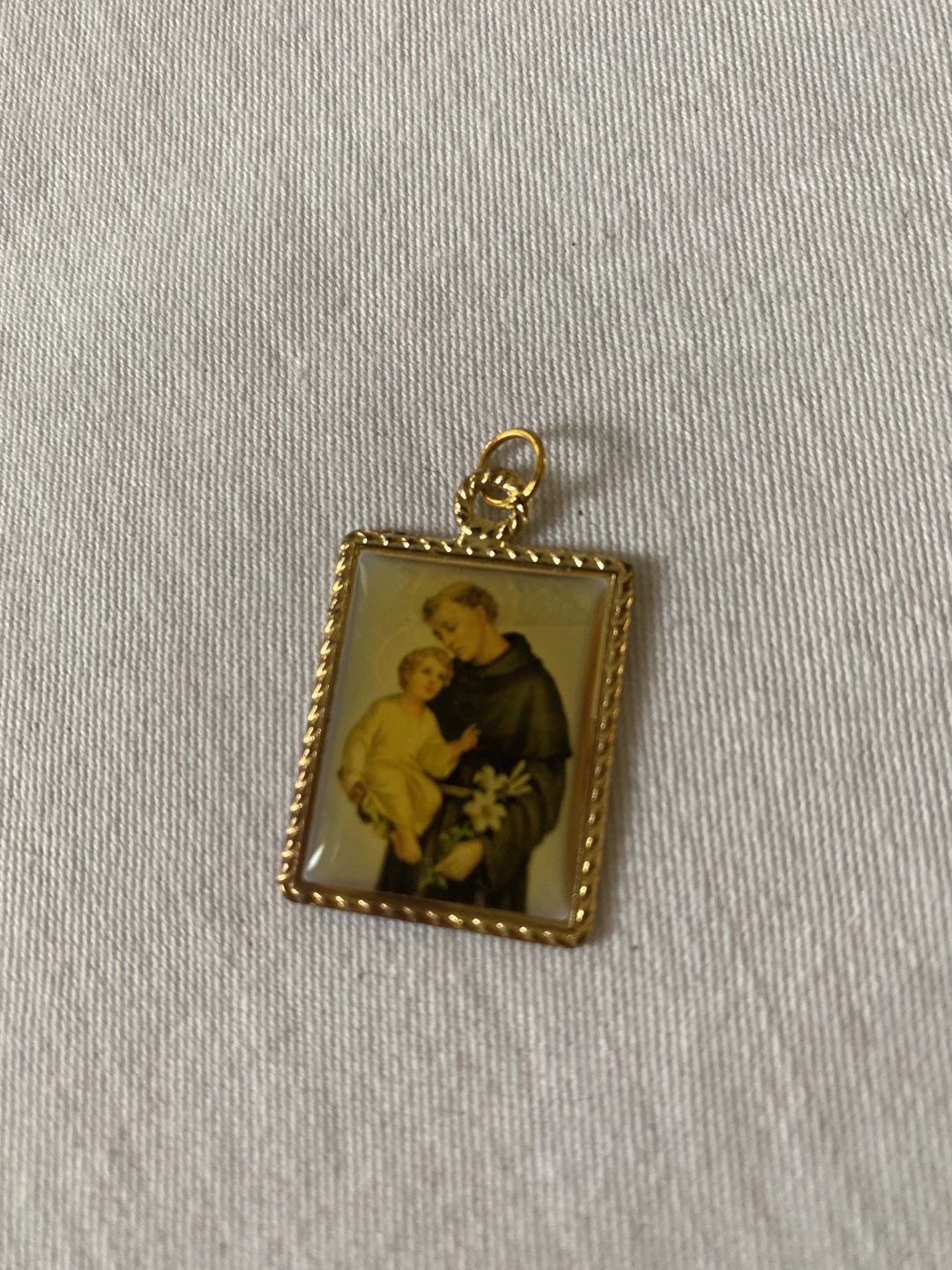 St. Anthony of Padua Rectangular Gold-Tone Metal Pendant Charm
