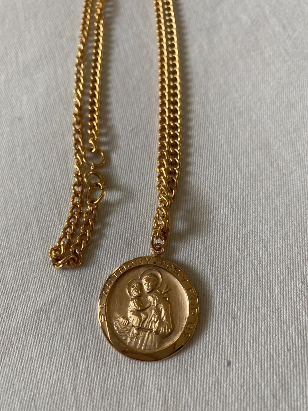 Gold-tone St. Anthony Pray For Us Medallion Pendant Necklace