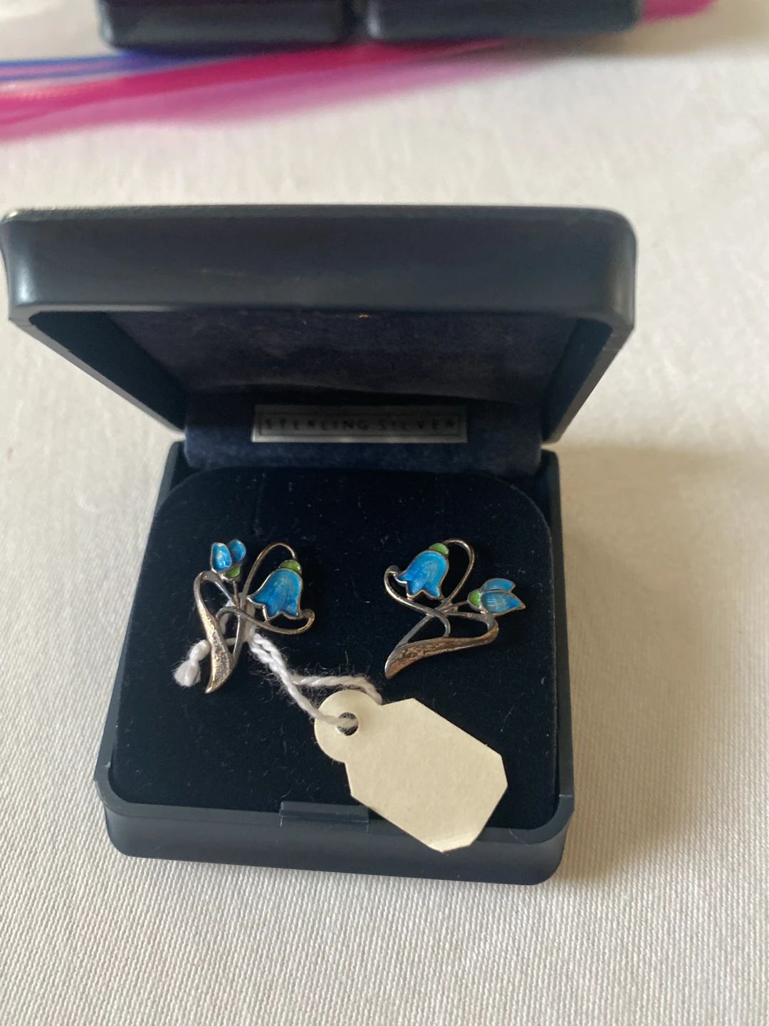 Vintage Sterling Silver Bluebell Flower Enamel Earrings