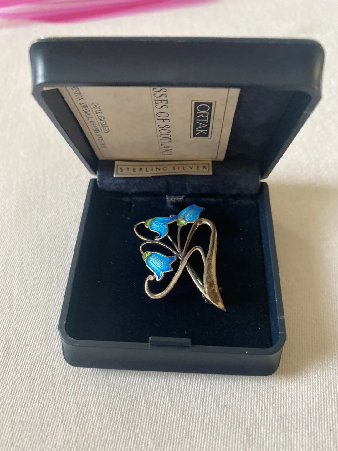 Ortak Sterling Silver and Enamel Bluebell Flower Brooch Pin