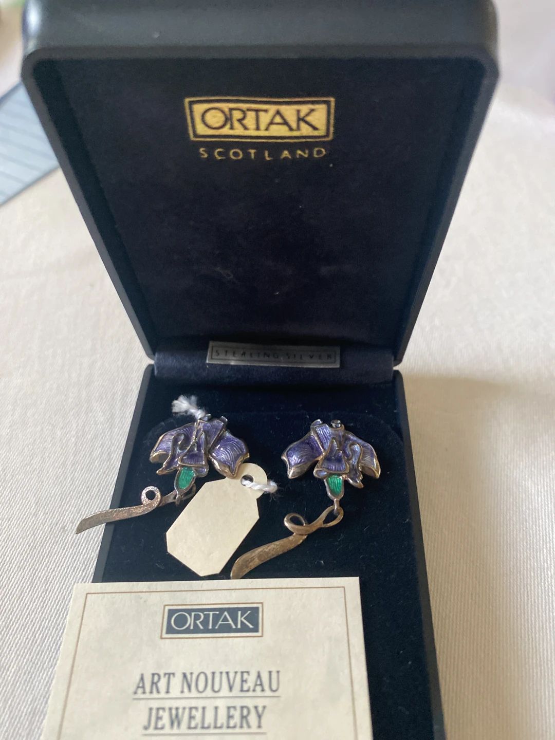 Ortak Sterling Silver Art Nouveau Style Enamel Floral Brooches/Earrings