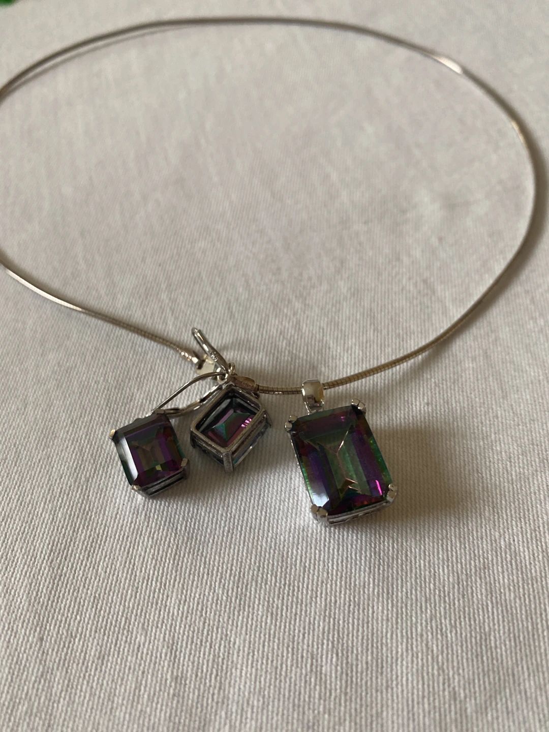 Mystic Topaz Pendant Necklace and Earrings Set with Sterling Silver